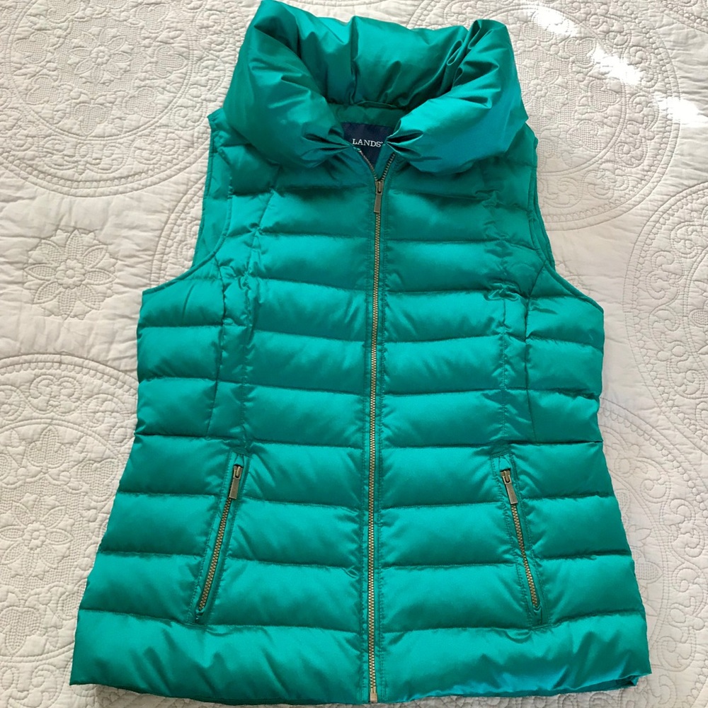 Lands End Down Puffer Vest Green Size Small